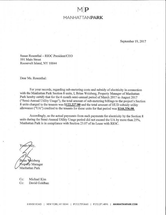 Is RIOC Helping Manhattan Park Hide Section 8 Housing Abuse? Letter from Manhattan Park regarding Section 8 Housing requirements.